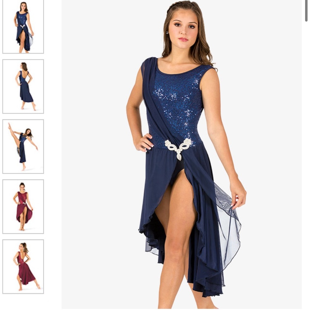 Mesh Bustled Navy Sequined Lyrical Costume Tank Dress Small